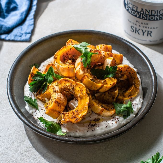 Cover Image for Roasted Winter Squash with Garlicky Skyr
