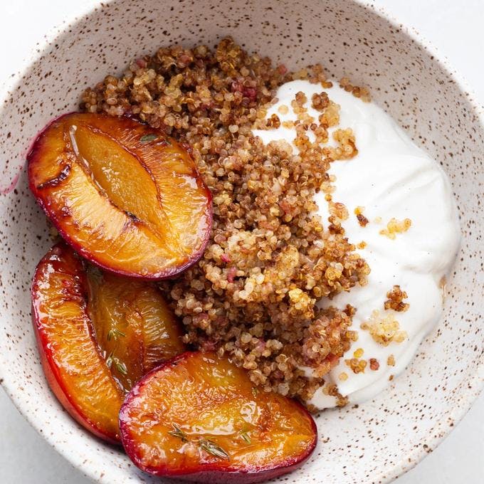 Cover Image for Cinnamon Quinoa with Seared Plums and Extra Creamy Vanilla Bean Skyr