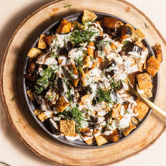 Cover Image for Eggplant Fatteh with Tahini Skyr