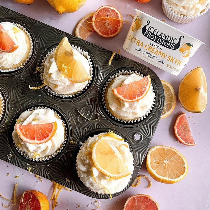Cover Image for Lemon Olive Oil Cupcakes with Extra Creamy Lemon Skyr Frosting