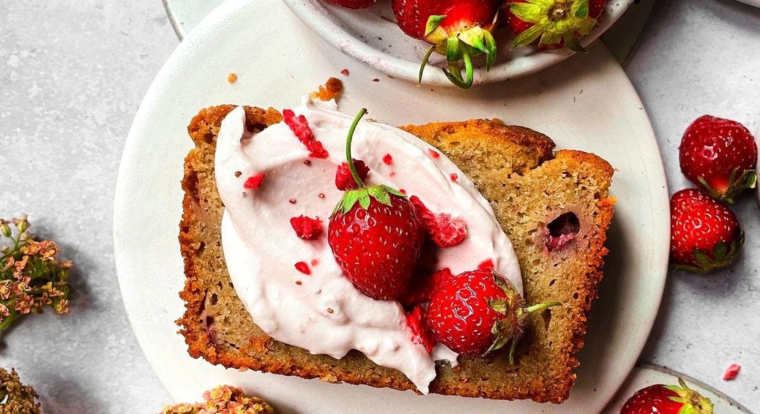 Strawberry Lingonberry Skyr Loaf Cake